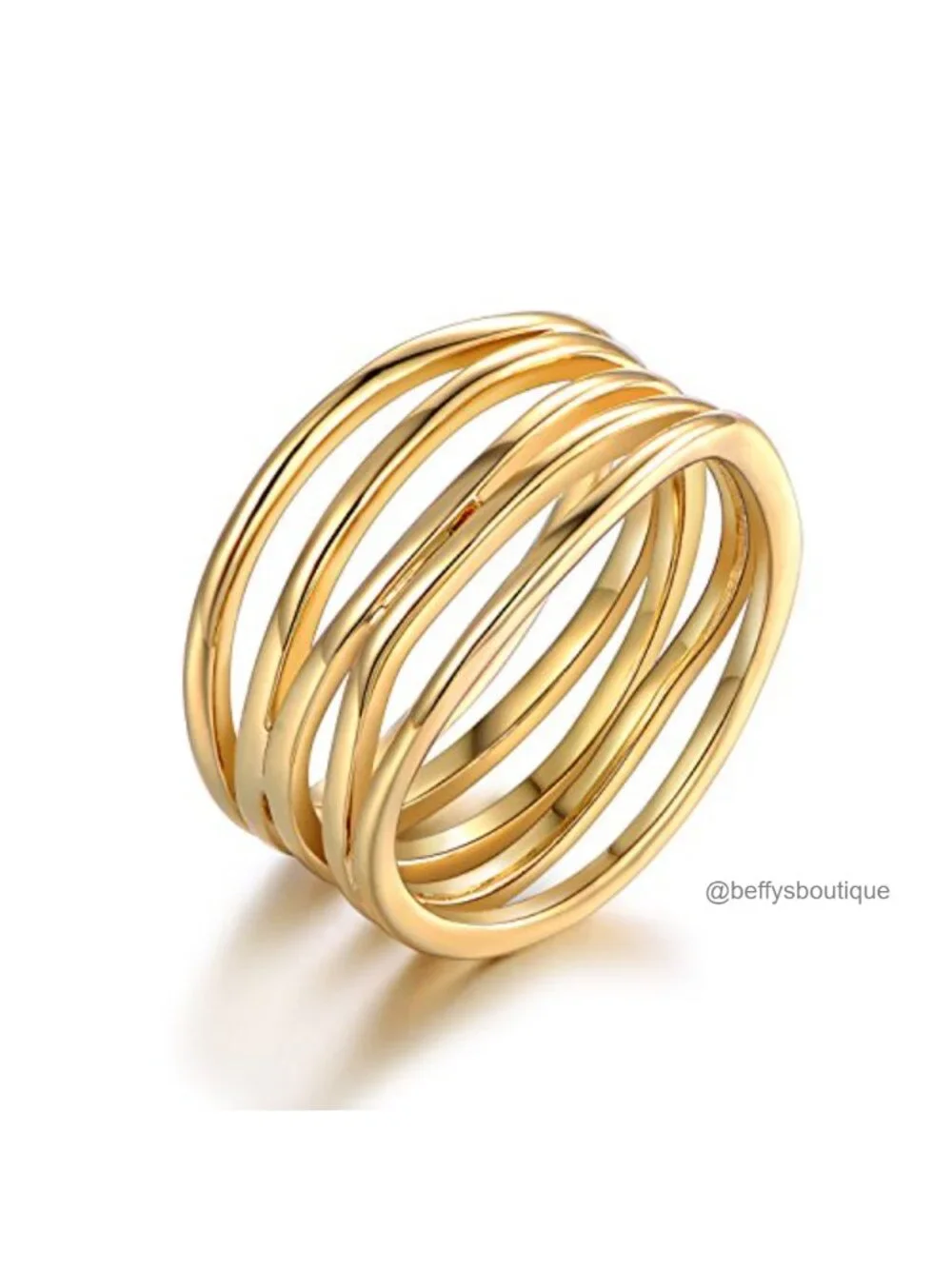 18K Gold Plated Statement Ring for Women, 5-Row Trendy Band, Sizes 5-10